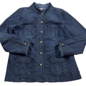 J Jill Jacket Women Medium Petite Denim Shacket Dark Blue Stretch Topper